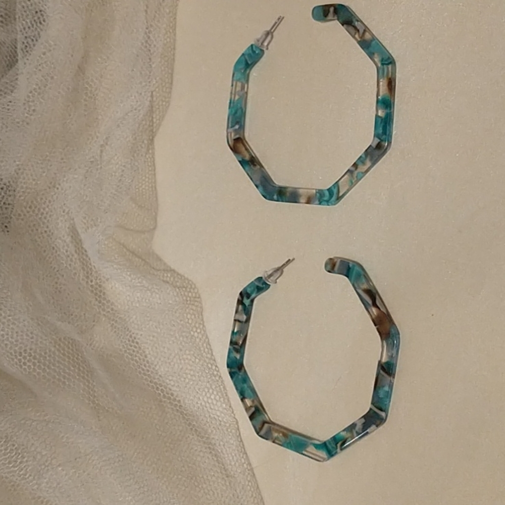 Aqua Acrylic Hoop Earrings! - Picture 4 of 6